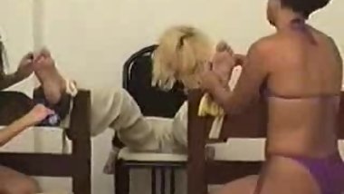Blonde girl chair tickled