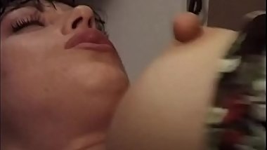 Anal toast with a slut brunette in sexy black stockings