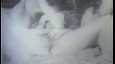 Two hairy pussy babes in bed sucking and fucking hard cock