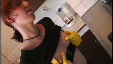 christina in kitchen swedish retro
