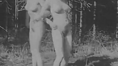 Two Naked Nudist Girls Playing Ball (1940s Vintage)