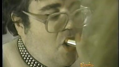 Fat dude sucks on a sex toy and has his asshole hammered