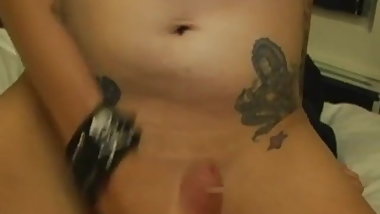 Inked amateur sucks oldmans jizz out of cock