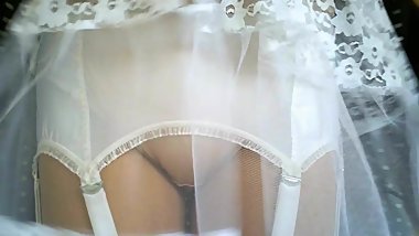 Retro Lace Slip With Tan Nylon Stockings